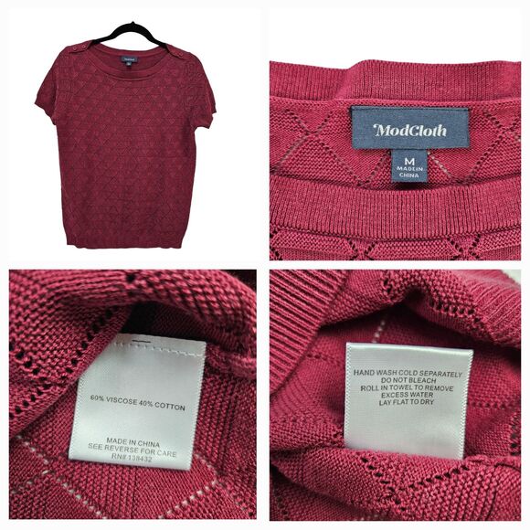Modcloth Short Sleeve Textured Sweater, Size Mauve, Medium, Excellent Condition - Picture 5 of 15